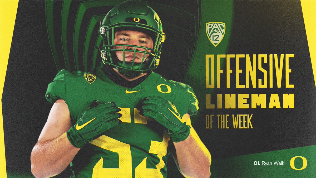 Boom! Congrats to @Ryan_Walk53 on being named the Pac-12 Offensive Lineman of the Week after his first career start! 

#GoDucks