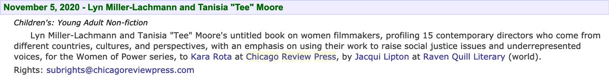 Raven Quill Literary Agency (@ravenliterary) on Twitter photo Congratulations to <a href="/LMillerLachmann/">Lyn Miller-Lachmann 🇺🇦📚</a> and @TanisiaTeeMoore on their new book deal! They will be co-authoring a book on contemporary women filmmakers for Chicago Review Press's forthcoming "Women of Power" (YA) series. Congratulations to <a href="/LMillerLachmann/">Lyn Miller-Lachmann 🇺🇦📚</a> and @TanisiaTeeMoore on their new book deal! They will be co-authoring a book on contemporary women filmmakers for Chicago Review Press's forthcoming "Women of Power" (YA) series.