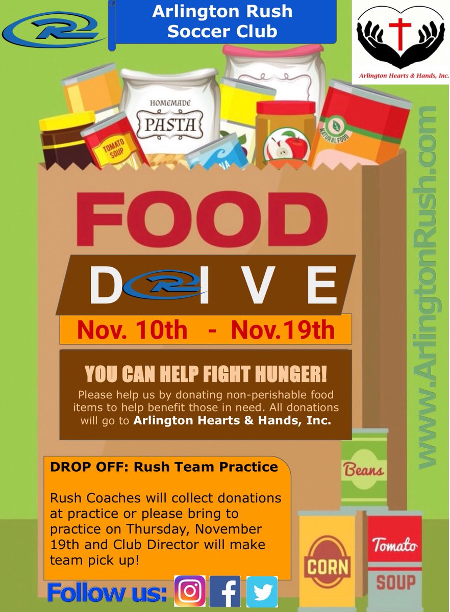 DFWUTD's tweet photo. Arlington Rush SC will be helping Arlington Hearts & Hands this season with a canned Food Drive! Please contact any Arlington Rush member if you’d like to make donations!
⚽️💪
#rush #rushnation #RushSoccer #RUID #therushway #RushSC #RushSoccerNation #DfwUtd #RushNation https://t.co/t2LfuqJDK7