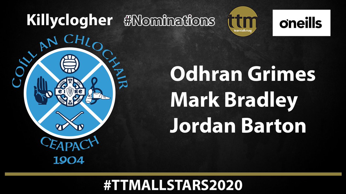 TTM <a href="/ONeills1918/">O'Neills</a> All Star Nominations 2020

Odhran Grimes
Mark Bradley
Jordan Barton
<a href="/KillyclogherGAA/">Killyclogher GAA</a>

#TTMAllStars2020
#VotingOpensWednesday