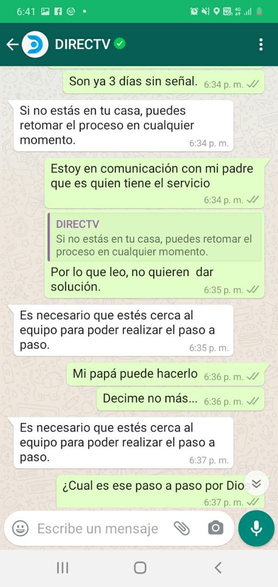 SimpatiaXDiablo's tweet photo. Y así es cómo @DIRECTVCo @DIRECTVServicio le da “importancia” a los requerimientos de sus usuarios.

Además de desmeritar la intervención que puede tener una persona adulta. https://t.co/Os3PLCBHRe