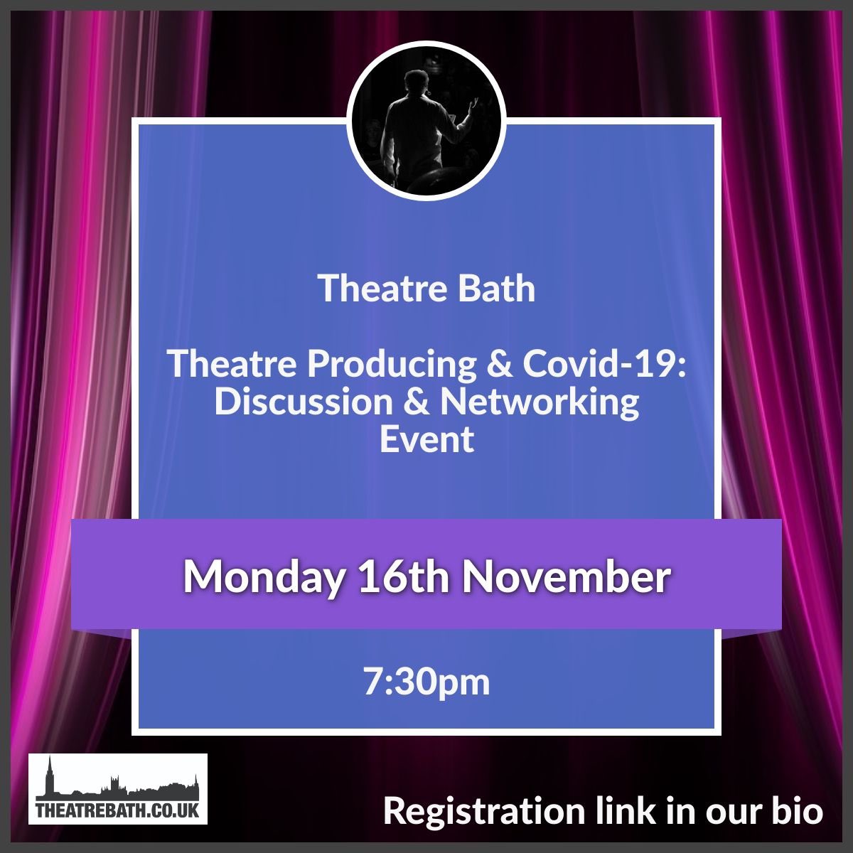 TheatreBath's tweet photo. EVENT:
Theatre Producing and Covid-19.
Calling all Bath, Bristol & South West theatre makers. Weβre holding this fireside discussion on Mon 16 Nov at 7:30pm on AirMeet (a nice break from Zoom). All are welcome!
Register here:
https://t.co/TmyTgUIFOj
#TheatreNetworking https://t.co/GEHYRzdPRu