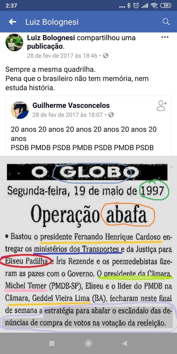 Ele também disse que o PSDB faz parte de uma quadrilha e em suas redes sociais, chegou até a publicar fake News para expressar seu ódio ao partido.