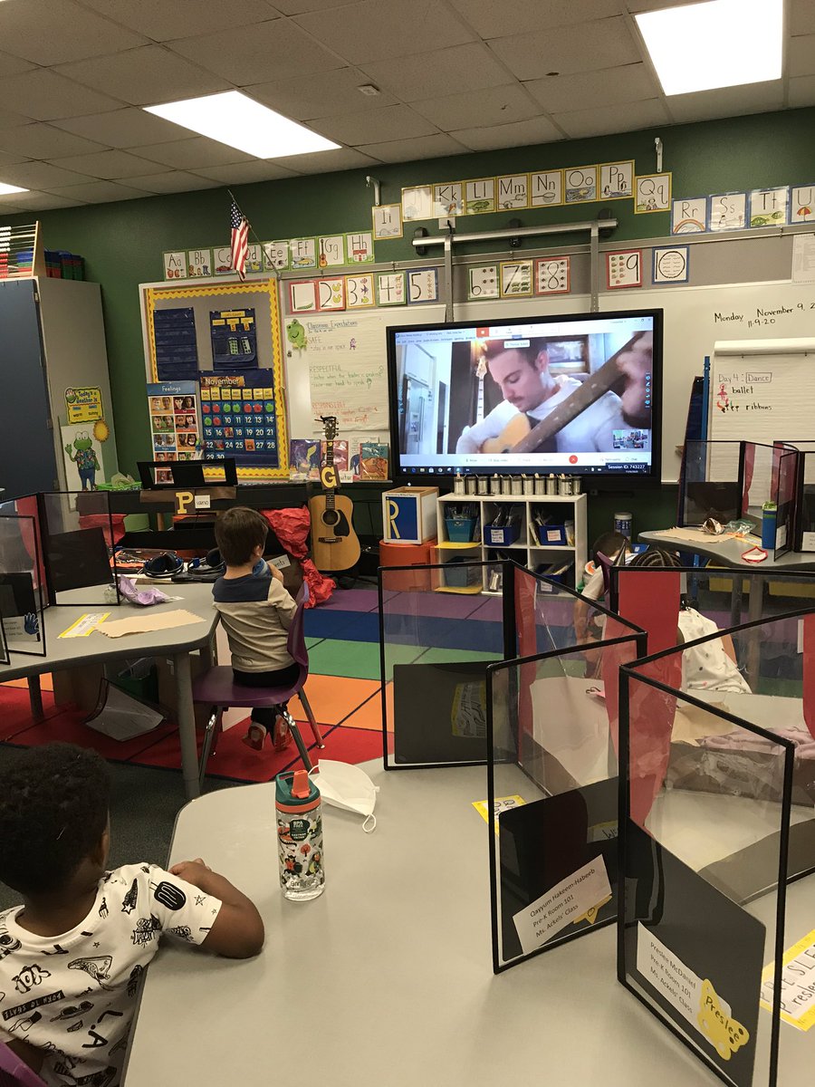 AckelsEmma's tweet photo. Today PreK experienced dance and music. We practiced patterns through ribbon dancing and spoke to a guest musician who played instruments and sang for us. He told us, “I love to make music because it is FUN!” #experienceSLE #ExperienceTheArtsSLE https://t.co/jaPrLBYHUw