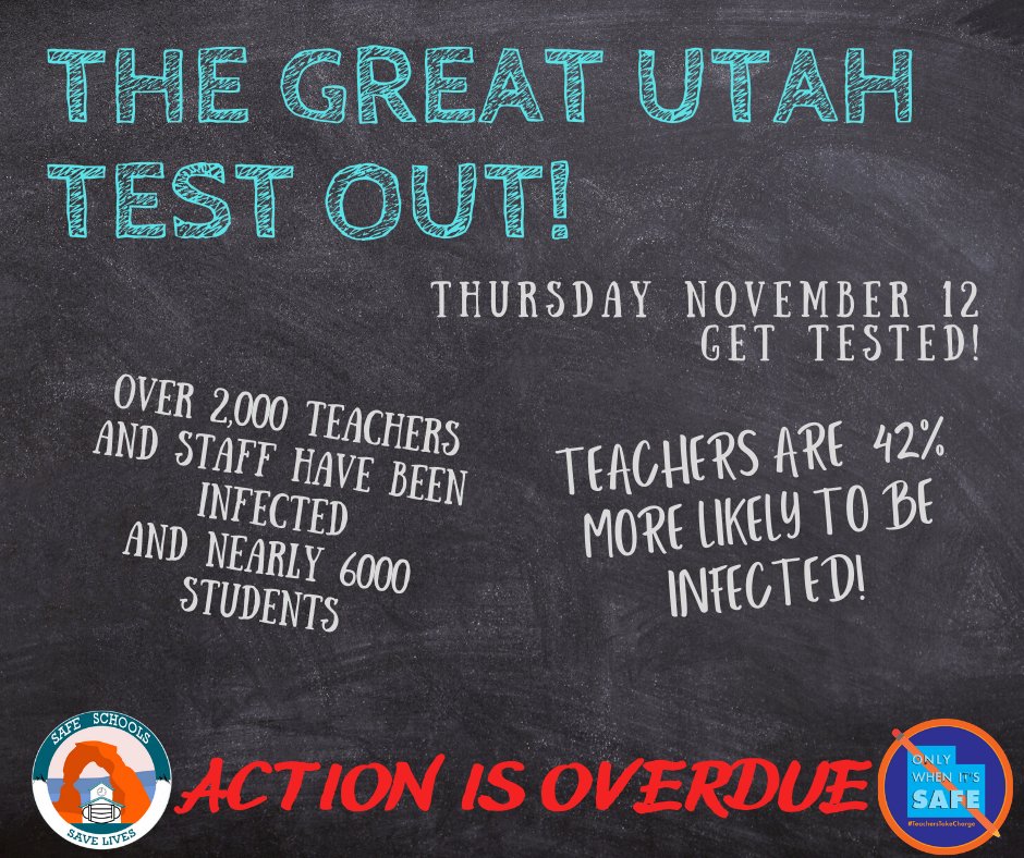 Calling ALL Utah Teachers!
THIS THURSDAY, we all test out!
#uted #utpol #teacherstakecharge #utahcovid19 

Use a sick day or FFCRA Leave.
drive.google.com/drive/folders/…