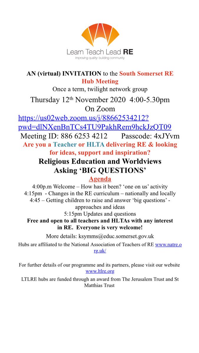 mrsharrisRE's tweet photo. Teaching RE in the South Somerset and Yeovil area? Join Kelly and Tim for their first hub meeting THIS Thursday on zoom...@ltlre @NATREupdate #qualityRE #keeponkeepingon https://t.co/nLmlXeG1E8
