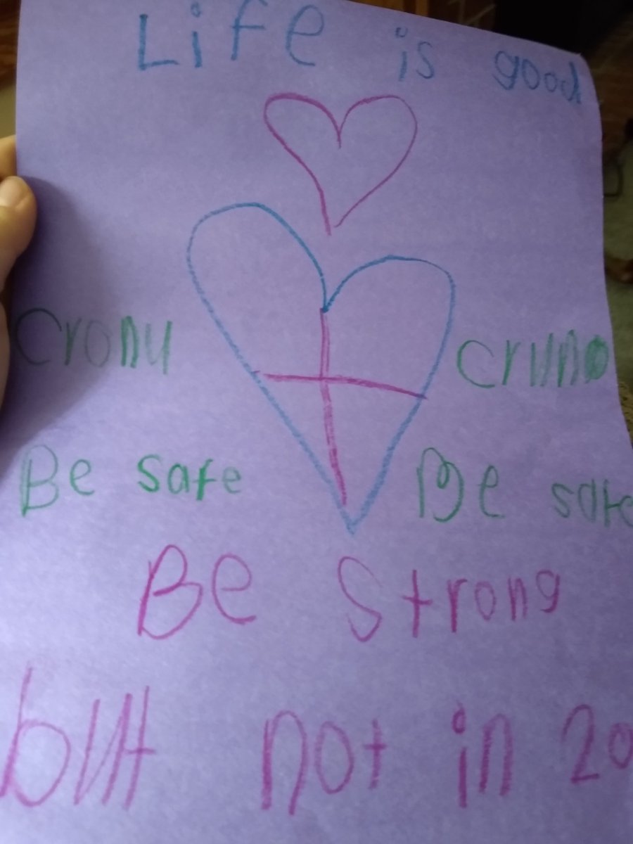 katieagrayson1's tweet photo. 8 year old just made this: "Life is good. (Corona, corona) Be Safe, Be Strong. But not in 2020) 🤣🤣 https://t.co/5lALWZlyyx