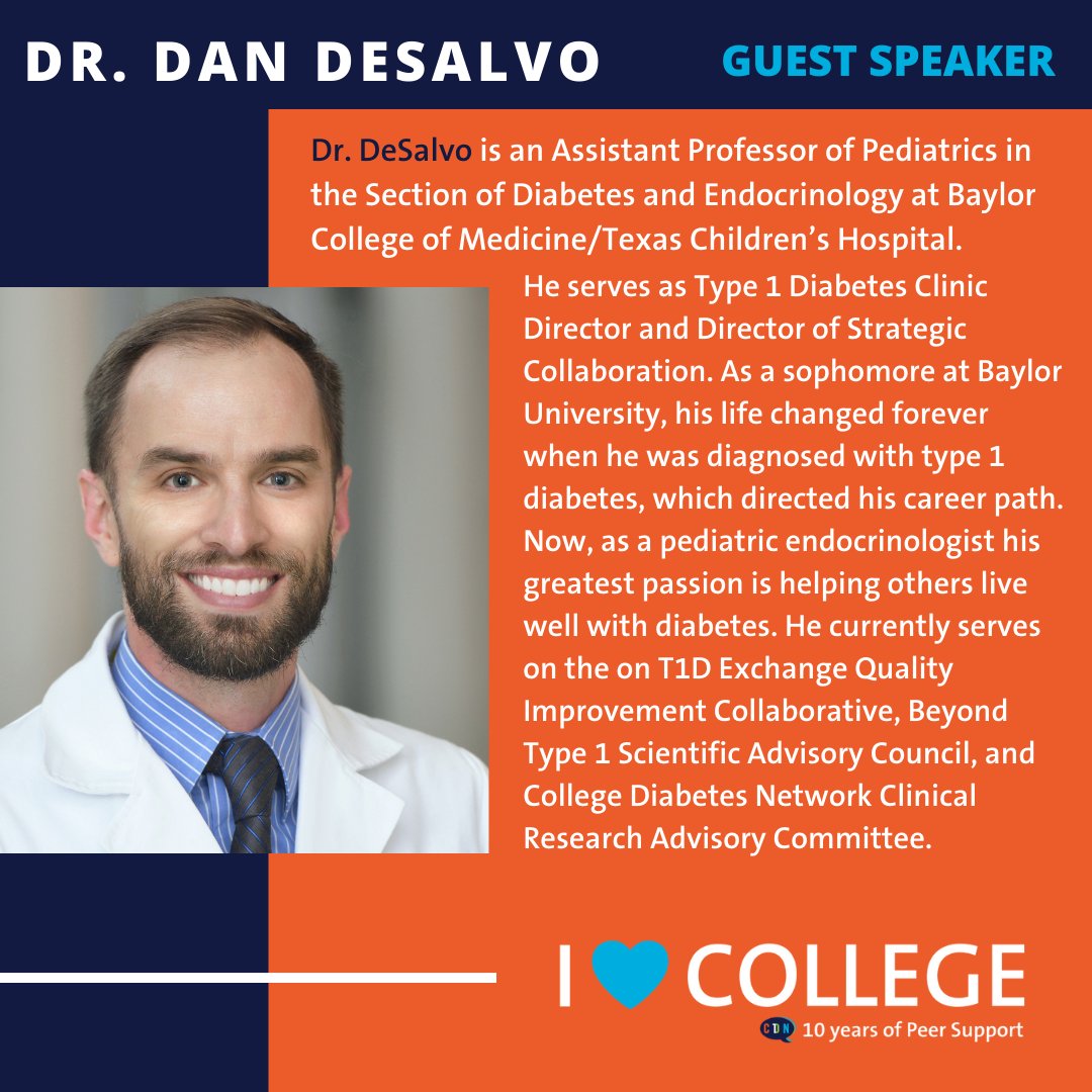 thediabeteslink's tweet photo. "Dr. Dan" will be joining us for our  I 💙 College Live Town Hall Thursday at 8pm EST. Watch on our Facebook page, YouTube Channel or on @MyabeticDiabetes TV! RSVP for the event here: https://t.co/PZFKOYPHpZ
#CDW20 #CDNPeerSupport #typeone #diabetes @MDwithT1D https://t.co/gEU8RuN4gD