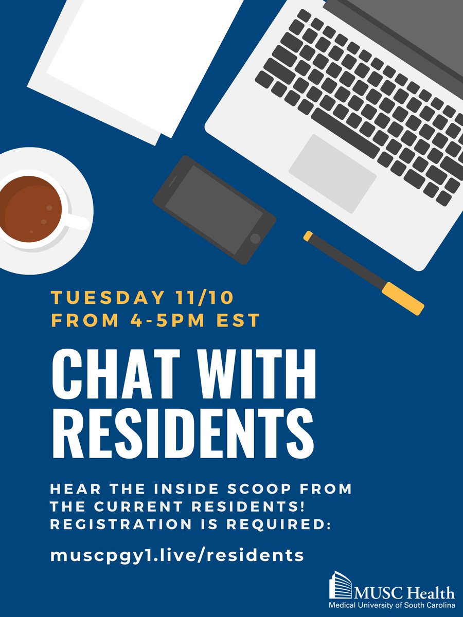 Looking to get the inside scoop of residency life at <a href="/MUSChealth/">MUSC Health</a> ⁉️

Join us tomorrow to see what some of the current pharmacy residents have to say‼️ #TwitteRx