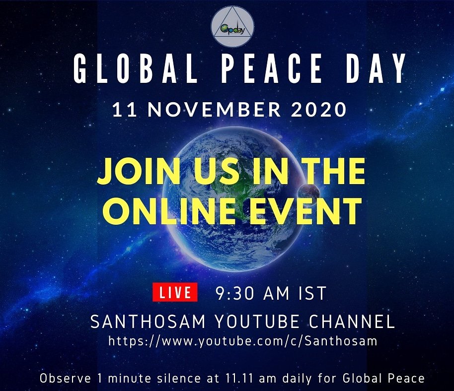 SanthoshamUPF's tweet photo. Global Peace Day 11-November-2020
https://t.co/qgRBHyINIT
#Gurumahan #GlobalPeace #GlobalPeaceDay #GPDay #11Nov #GlobalPeaceThroughIndividualPeace
#Globian #GPDay2020 https://t.co/yhiNKGdfZD