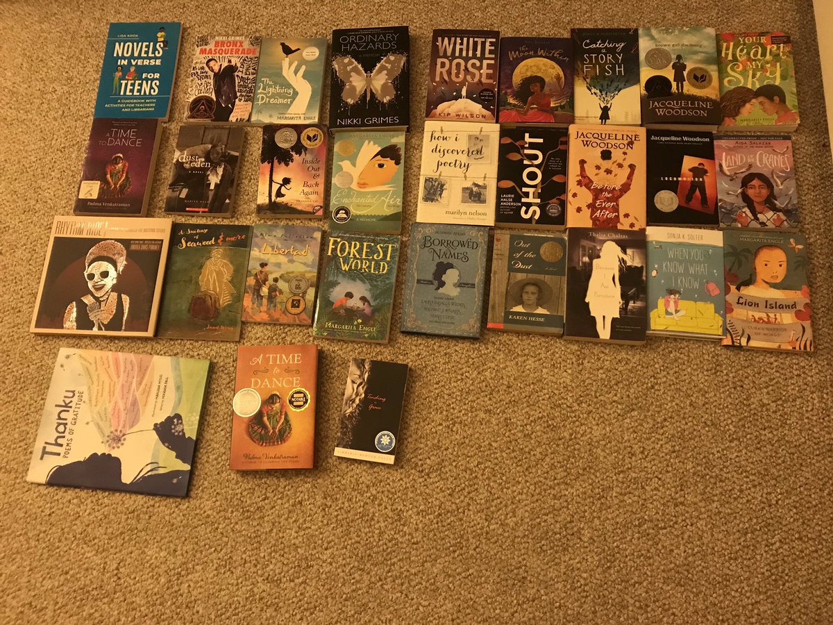 padmatv's tweet photo. #yalsa20 #versenovels in @readonthebeach ‘s #NovelsInVerse for teens or in my home @margaritapoet @nikkigrimes9 @JackieWoodson @ThanhhaLai @aida_writes @kiperoo @jeannineatkins @AndreaDavisPink @janetwongauthor @Miranda_Paul @KimNewtonFusco @KarenHesse @SolterK @AlmaFullerton https://t.co/60HItmhQbs