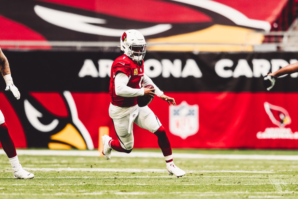 AZCardinals's tweet photo. There is only one player in NFL history to throw for 𝟱,𝟬𝟬𝟬+ 𝘆𝗮𝗿𝗱𝘀 and 𝟯𝟬+ 𝗧𝗗𝘀 while rushing for 𝟭,𝟬𝟬𝟬+ 𝘆𝗮𝗿𝗱𝘀 and 𝟭𝟬+ 𝗧𝗗𝘀 in their first 24 career starts.

His name is @K1. https://t.co/mrBhsQYZdh