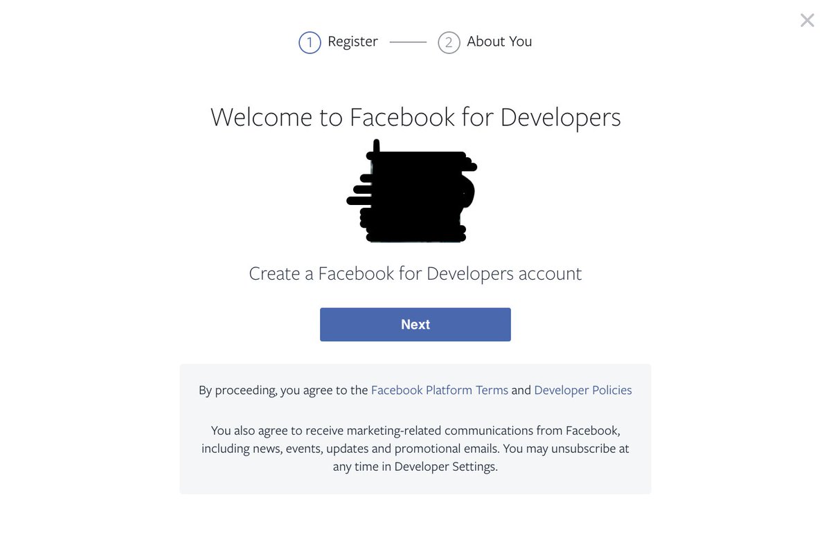 1. Go to  http://developers.facebook.com&nbsp;2. Press 'Get Started' in the top right corner.3. A pop up will come up, press 'Next'.4. Select 'Developer'5. Then click 'Create First App'I'll attach the photos below for each step.