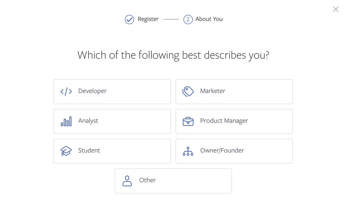 1. Go to  http://developers.facebook.com&nbsp;2. Press 'Get Started' in the top right corner.3. A pop up will come up, press 'Next'.4. Select 'Developer'5. Then click 'Create First App'I'll attach the photos below for each step.