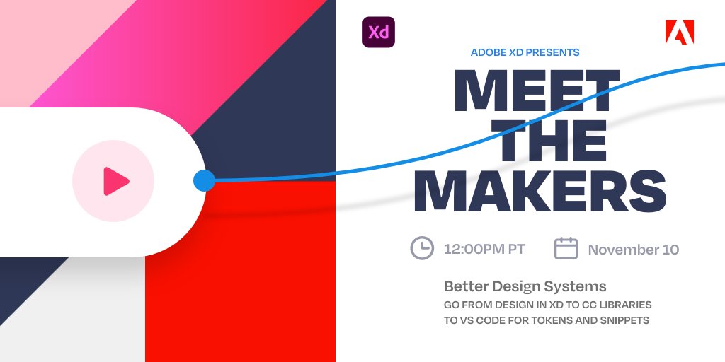 AdobeXD's tweet photo. Build better design systems using Adobe XD and @code! Join us with @zach__perkins, @TorGundersen and @demianborba for a look at how designers and developers can use the new extension to collaborate. Save your spot: https://t.co/ckVUyCl4Bv https://t.co/d5tn34i3YC