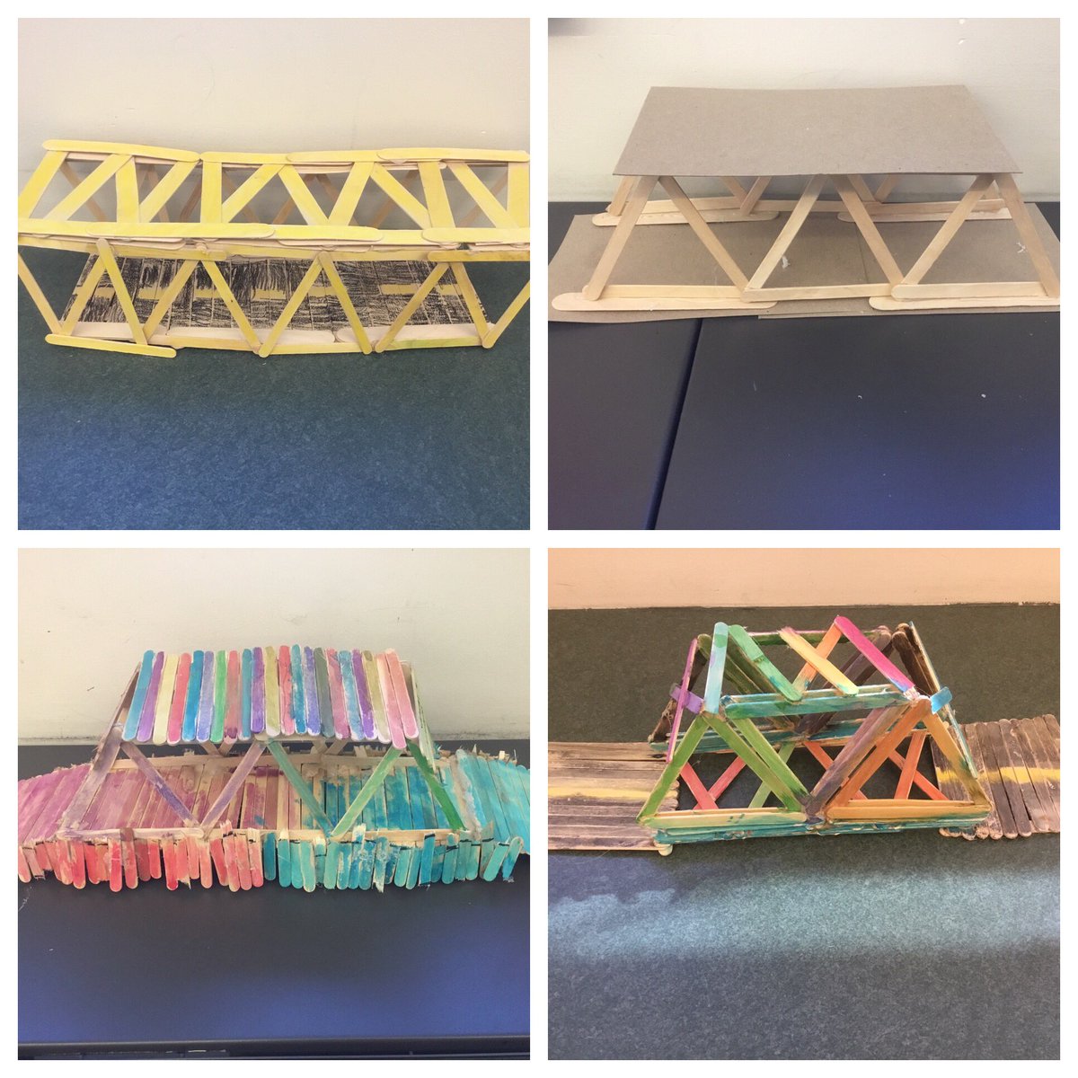 MrO_211's tweet photo. 3rd grade engineers researched, designed, built, and painted bridge models. The models show the features of the type of bridge built. #ThisisWES https://t.co/YAPuf7OLNz