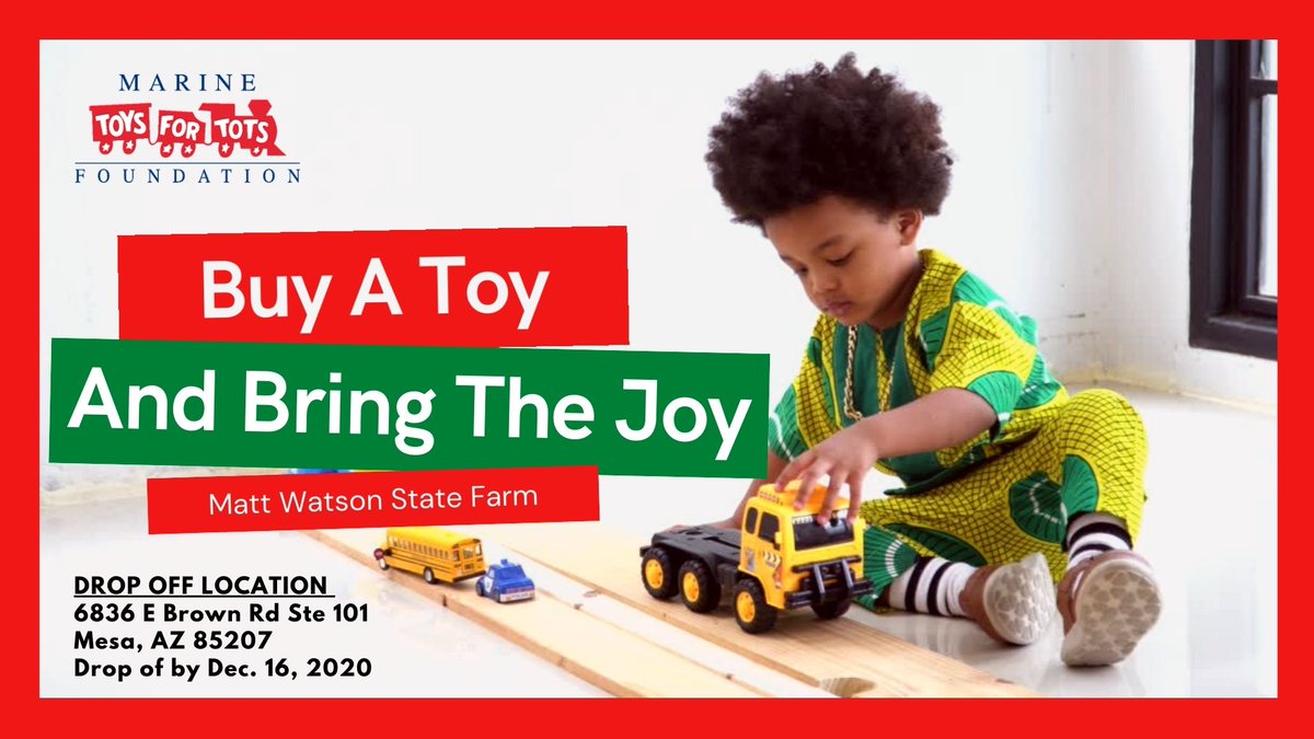 Please join us in giving back this holiday season. 

For every toy you donate we will put your name in a drawing to donate $50 in your name to the charity of your choice.

#ittakesavillage #protectedbymatt #toysfortots #goodneighbor #statefarm #neighborhoodofgood #mesachamber