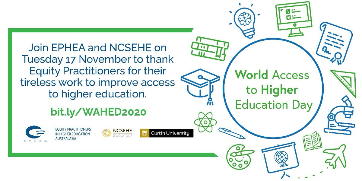 UniSTARSConf's tweet photo. Register for #WAHED2020 Join @NCSEHE & @therealEPHEA 17 November to thank #EquityPractitioners for their tireless work & celebrate #ChampionsforChange making #highereducation more inclusive and accessible - keynote @KiftSally https://t.co/cBAuomZBEV https://t.co/fAPym951xA