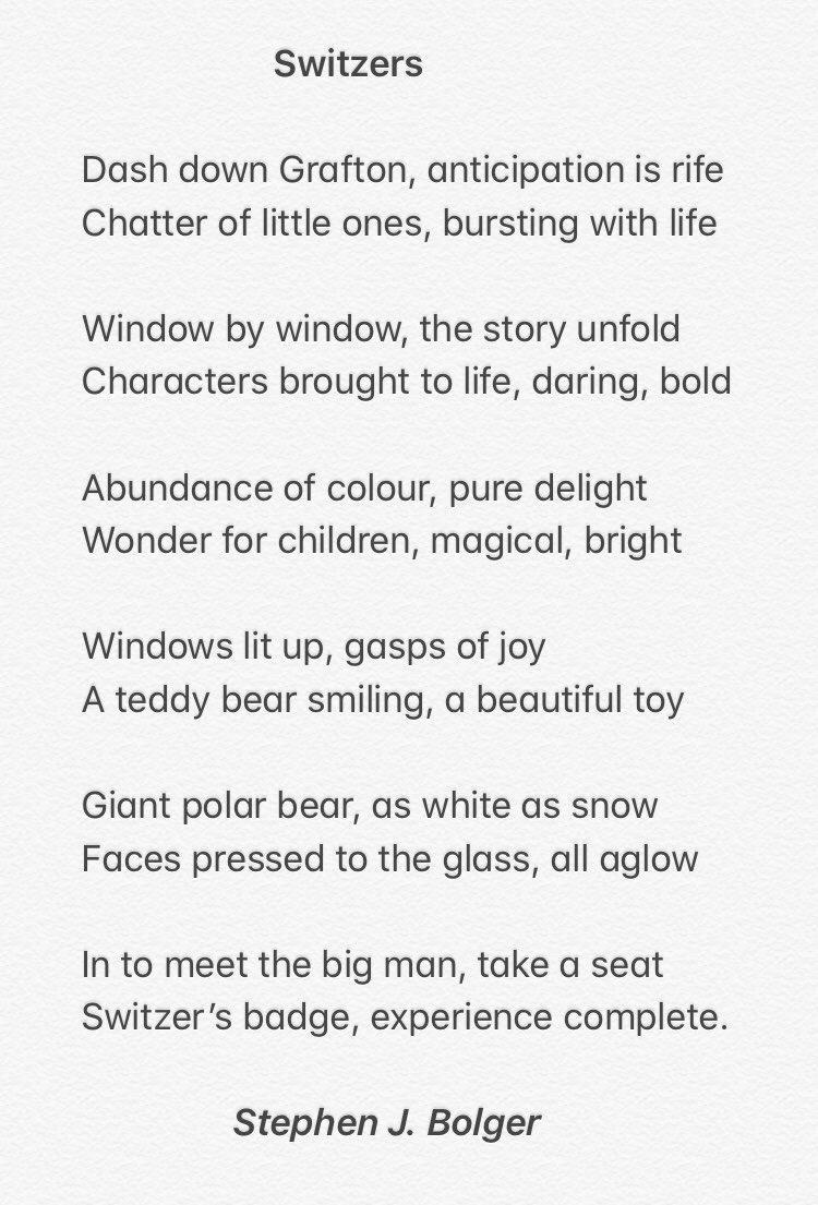 Stephen_JBolger's tweet photo. @tarryathome @poetryireland @deuxiemepeau @thewindingroad1 @Soundingvisual @billycraven2 @AnneTSheridan1 @ThereseKieran @TheresaWriter @karenjmcdonnell @katekavart Plenty of salient contenders from Sandymount Strand to Sandycove. But for me #S is for #Switzers. Nostalgic childhood memories. #ABCDublin #PoetryPrompt https://t.co/tsMcIahc1l
