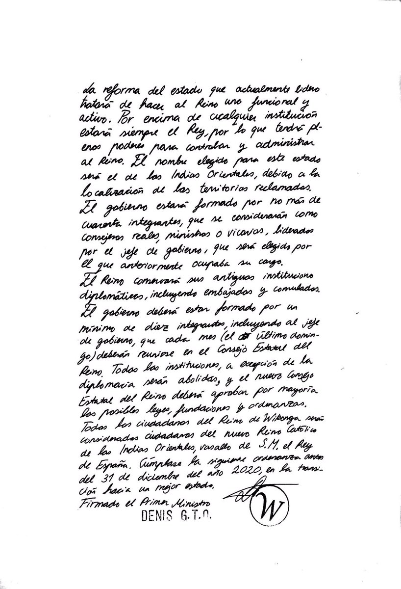 ⚠️ Hoy, 10 de noviembre, empieza un periodo de transición en el Reino de Wikonga hacia un nuevo estado basado y fundado en los valores monárquicos y católicos, honrando a la Hispanidad.

A continuación la carta que comienza esta transición: