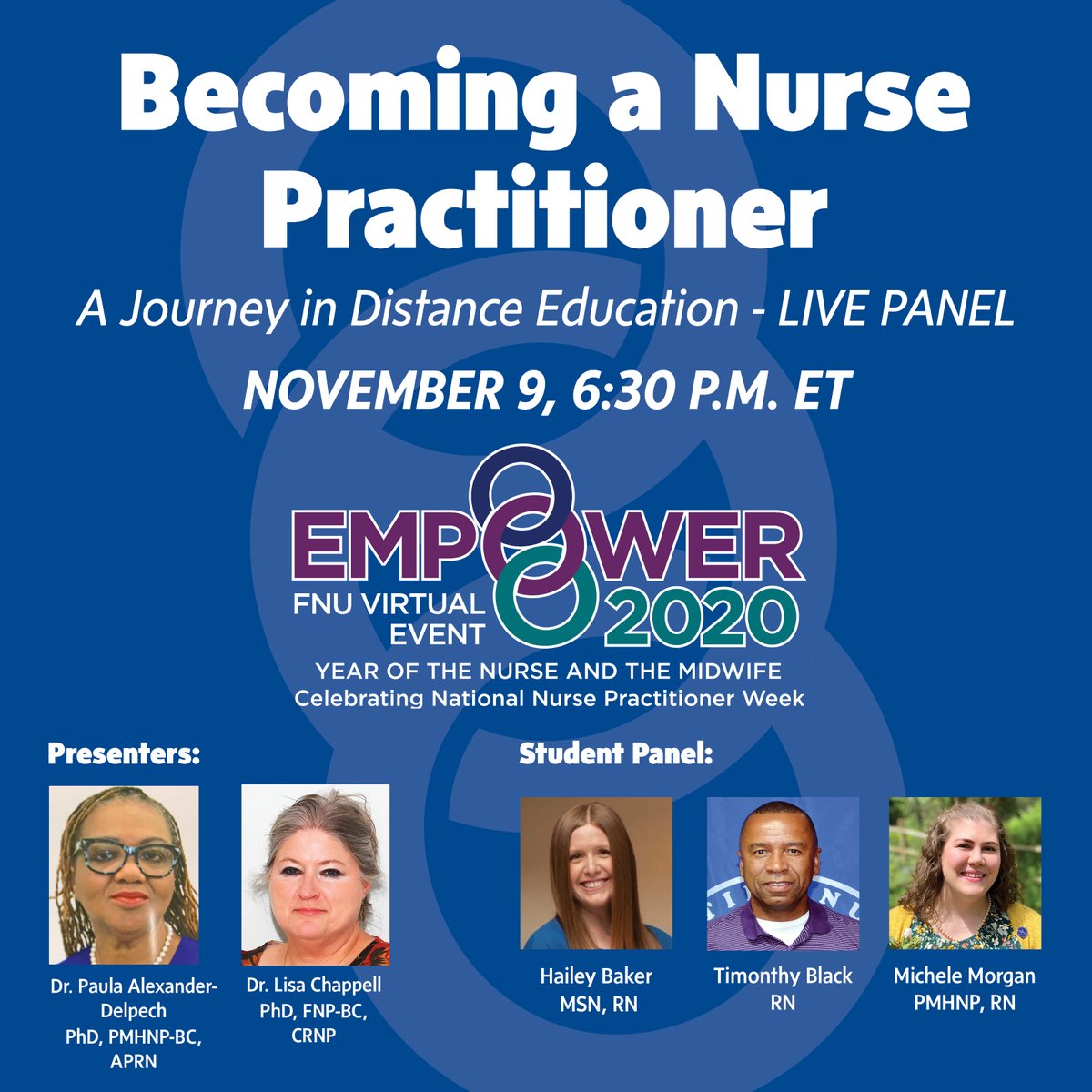 FrontierNursing's tweet photo. Join us NOW for “Becoming a Nurse Practitioner: A Journey in Distance Education.” Drs. Lisa Chappell and Paula Delpech are taking your questions about being a nurse practitioner in this LIVE SESSION, so ask away! #FNUEmpower #NPWeek #YONM https://t.co/zEFHXvGdvW