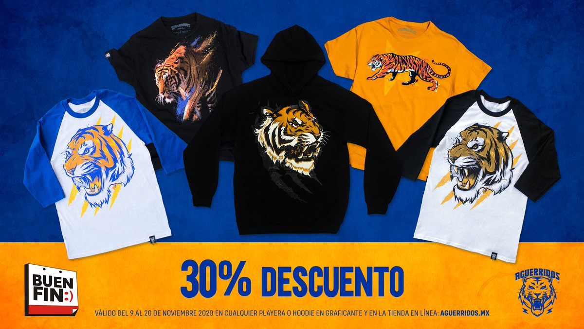 ¡Aprovecha el 30% de descuento en cualquier prenda de Aguerridos! Válido en tus compras en:

📍 Graficante: Diego de Montemayor 502 esq. Tapia, Mty. Centro.

📲 Tienda en línea: aguerridos.mx

 #BuenFin2020 🐯