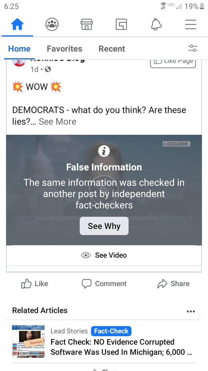 Cascio319's tweet photo. So @Facebook is siding with @realDonaldTrump on the fact that @FoxNews is fake news now. https://t.co/a6T6BgRLvj