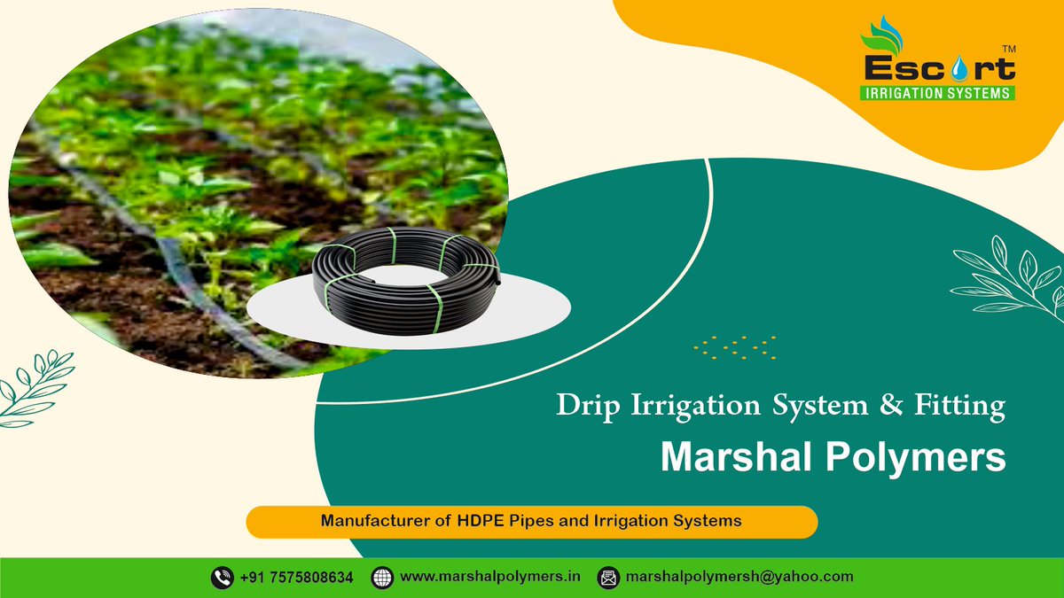 MarshalPolymers's tweet photo. Drip irrigation is the most efficient water and nutrient delivery system for growing crops.
#marshalpolymers #escortirrigationsystems #sprinklersystem #irrigationsystem #hdpepipe #pipapvc #fittinghdpe #hdpe #hdpepipe #irrigationsystems #bhavnagar #jamnagar #Junagadh #bhuj #morbi https://t.co/EKifPXoZM6