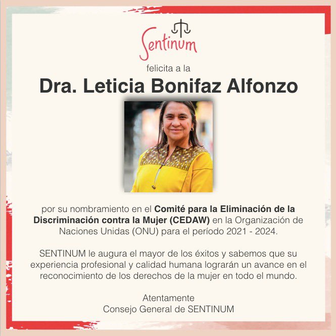 Felicidades <a href="/leticia_bonifaz/">Leticia Bonifaz</a> por tu nombramiento en #CEDAW Un orgullo para las mujeres y abogadas mexicanas.