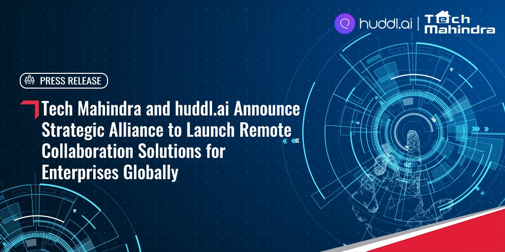 tech_mahindra's tweet photo. To launch remote collaboration solutions for enterprises globally, we are glad to announce a strategic partnership with @HuddlAi and enable seamless meeting experience by leveraging #AI &amp; #MachineLearning

Read more - https://t.co/myViUSVc3l

#FutureOfWork #TechMNXt https://t.co/YuI4FhdRjK