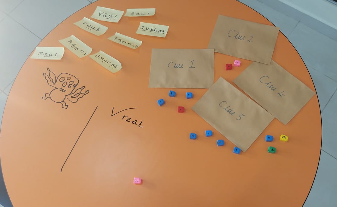 MrsMohan_HIS's tweet photo. Phonics set up for today! First, Sort the real words ✅ from the nonsense alien words ❌Next, open the clues and build the 'au' words using the phonics cubes 🕵️‍♂️
#everyonecounts
#everyonecontributes
#everyonesucceeds 
#phonics 
#reading https://t.co/ruwDaSfvUU