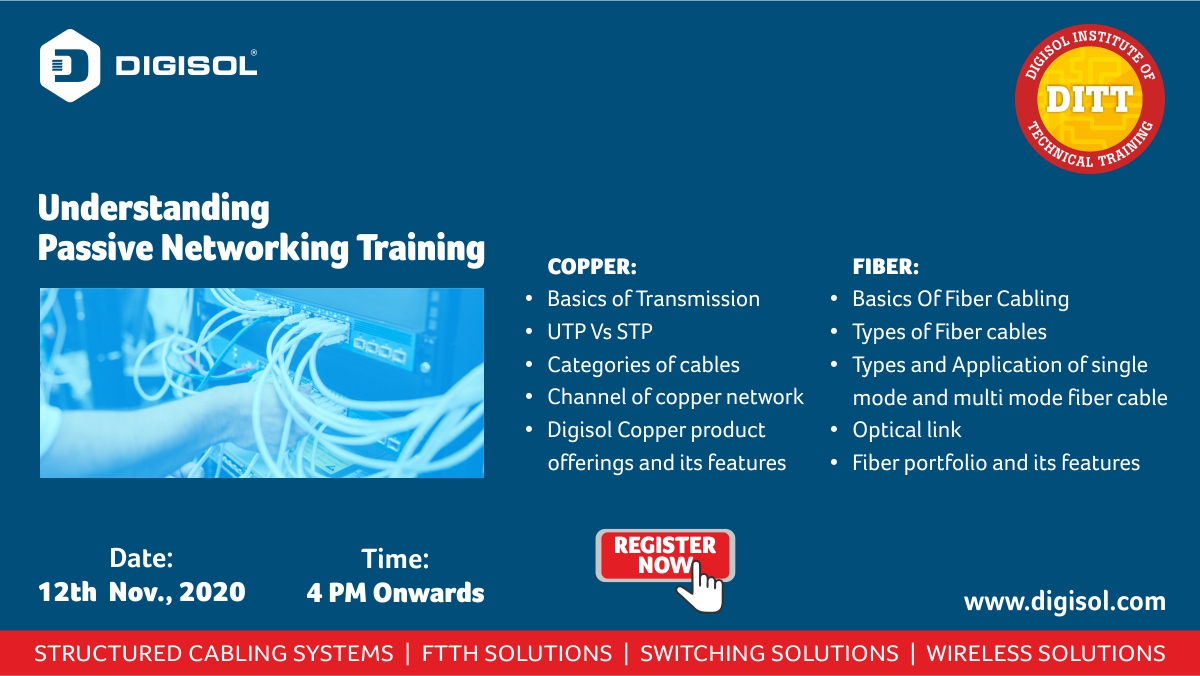 DIGISOL_SNSL's tweet photo. Understanding #PassiveNetworkingTraining by #Digisol is designed to give participants a detailed insight on Copper & Fiber Technology. Register now to learn the basic of Passive Networking by Industry experts for #FREE: https://t.co/VEkQ7jDGHj
#DITT #DITTTraining #UpgradeSkills https://t.co/7huxn7yLY0