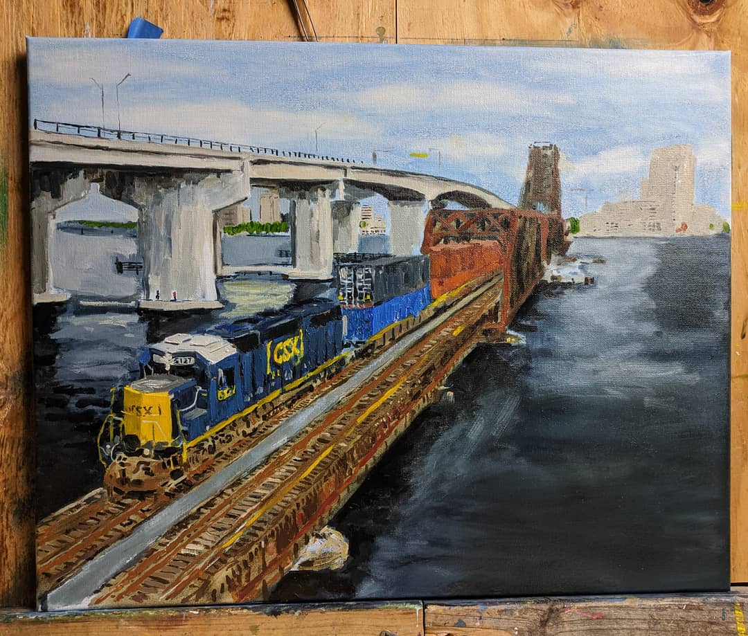 ChrisReissArt's tweet photo. (in progress) CSX train, oil on canvas, 16x20 inches
#csx #csxtransportation #train #basculebridge #wip #wipart #paint #painting #oilpaint #oilpainting #oiloncanvas #art #artwork #artist #painter #florida #jacksonville #stjohnsriver https://t.co/1WCEDVW20I