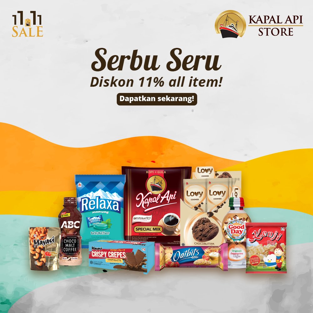 kapalapistore's tweet photo. Serbu seru! Diskon 11% semua item! Beli sekarang di Kapal Api Store! #BelanjaDiKAStore #KapalApiStore
.
#11persen #diskon #promoid #11.11sale https://t.co/9aWMXkDnfw