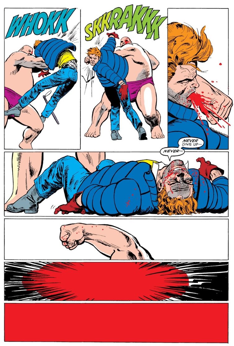 In the Born Again storyline, Karen Page returns as a heroin-addicted porn star, and sells Daredevil's secret identity for drug money.The Kingpin acquires the information and, in an act of revenge, orchestrates a frameup that costs Murdock his attorney's license.