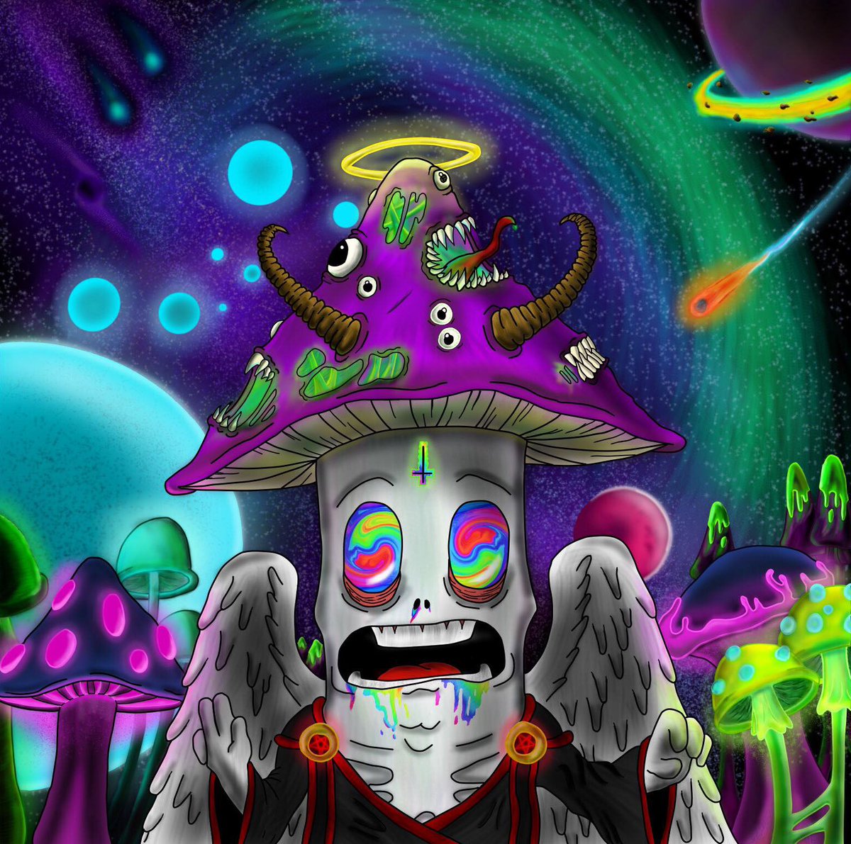 JAStudios2's tweet photo. Album cover for our fictional psychedelic black metal band Necrofungus🤘 #blackmetal #albumcover #music #Metal #digitalart #drawing https://t.co/qz4OLHir74