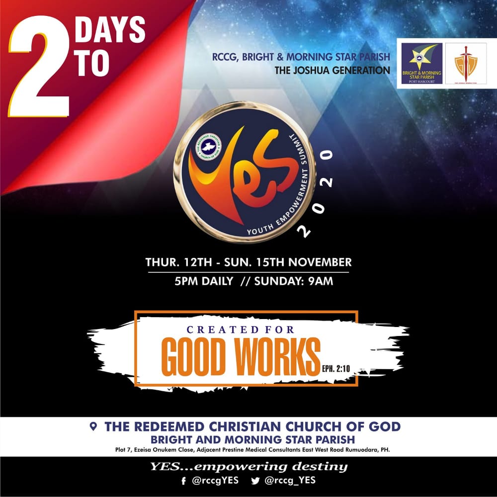 rccg_YES's tweet photo. #yes2020 is just #2DAYSTO
#created4GOODWORKS https://t.co/RmJCyyIgvm