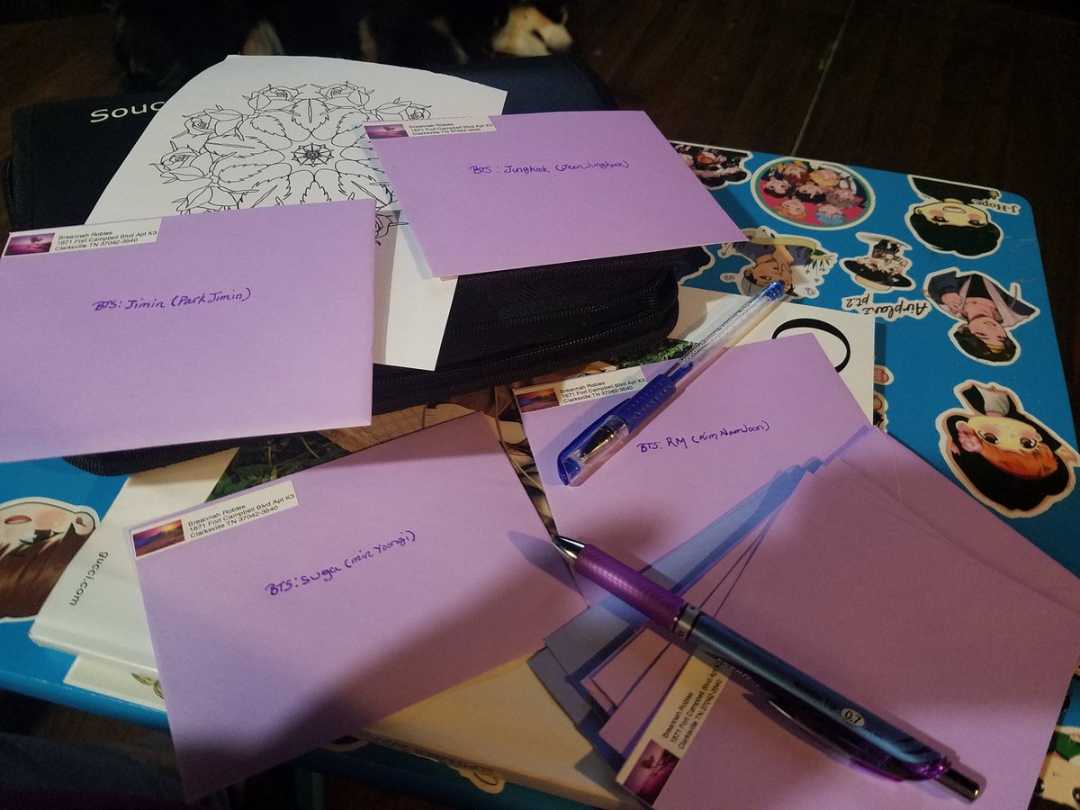 ShadowOfMin's tweet photo. @BTS_twt @bts_bighit guess what is almost ready to be dropped in the post 😁 they're late but are full of love 💜I don't know why they took me so long to finish but, I'm sorry, I'll do better next month! Oh! #SEOKJIN and #V I'm getting your Birthday cards ready! #shadowofmin 💜😅 https://t.co/XrF1hd94KI
