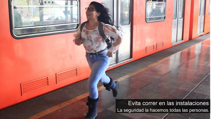 Correr en pasillos, escaleras y andenes pone en riesgo la seguridad de todas las personas usuarias.