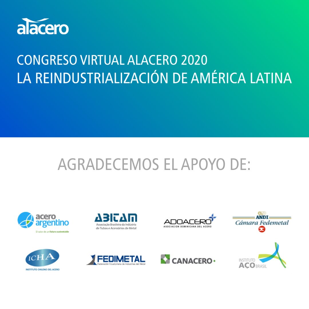 RedAlacero's tweet photo. Estamos muy agradecidos a todos aquellos que ayudaron a hacer posible el Congreso Virtual Alacero 2020. Todavía hay tiempo para que se suscriba: https://t.co/LSOw9rTw2h. 

@CANACERO 
@ANDI_Colombia 
@acero_argentino 
@ICHA_Acero 
@acobrasil 
@Fedimetal1 
@ADOACERO https://t.co/vag572vCZk