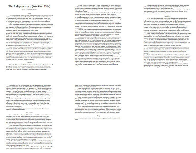 DevProto's tweet photo. Prose Outline:
To really solidify my story, I wrote a 5 page prose outline. This helped me solidify my character motivations throughout. They also highlighted moments where I needed clever ways to show, don't tell. 7/7 https://t.co/iL6pVZ0kaQ