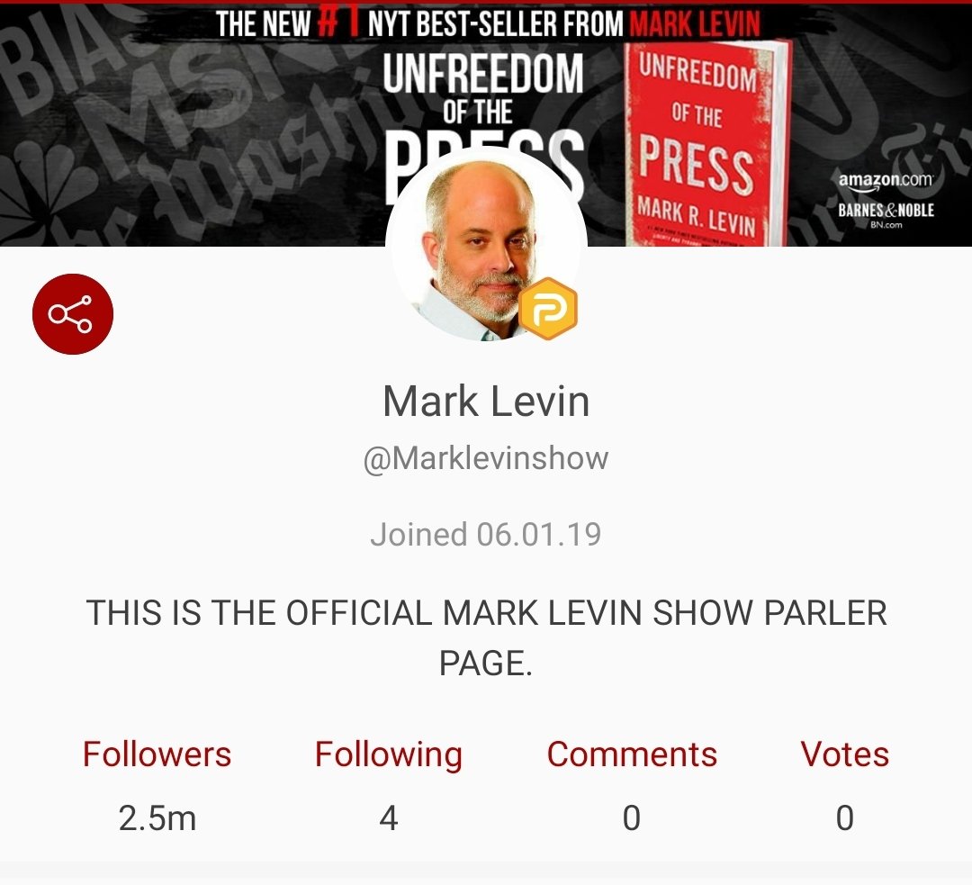 marklevinshow's tweet photo. Hurry &amp; follow me at Parler. Join me there as I may not stay at FB/Twitter if they continue censoring me &amp; one day I’ll have left their platforms. Parler is a wonderful alternative &amp; is growing, &amp; we need you there ASAP. It believes in truly open speech
https://t.co/3RnjMoknfj https://t.co/T1I8CknI7E