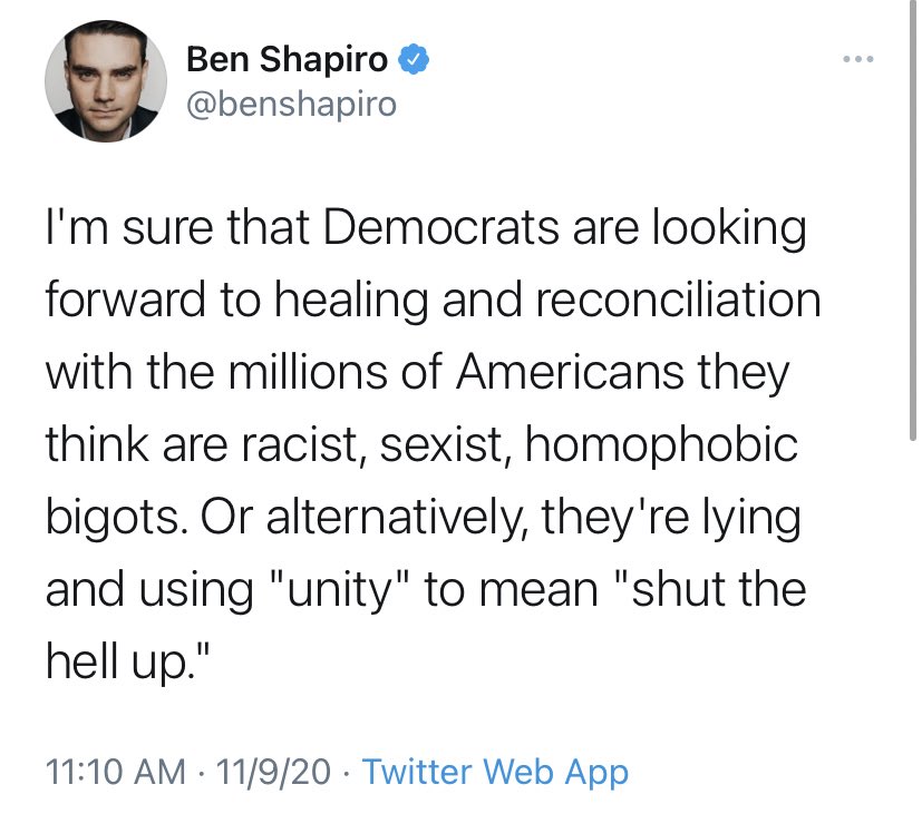 Something I’d like to invite you all to notice. Conservatives repudiate the idea of unity, as do we.They do so because of what they’ve been called.Not afraid of losing their health care, or their house, or their legal standing, or their loved ones, or their lives.Criticism.
