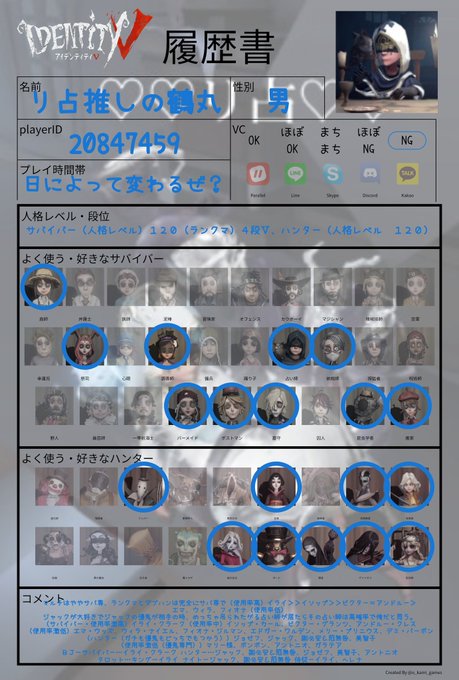 第五人格履歴書ジェネレーターのtwitterイラスト検索結果
