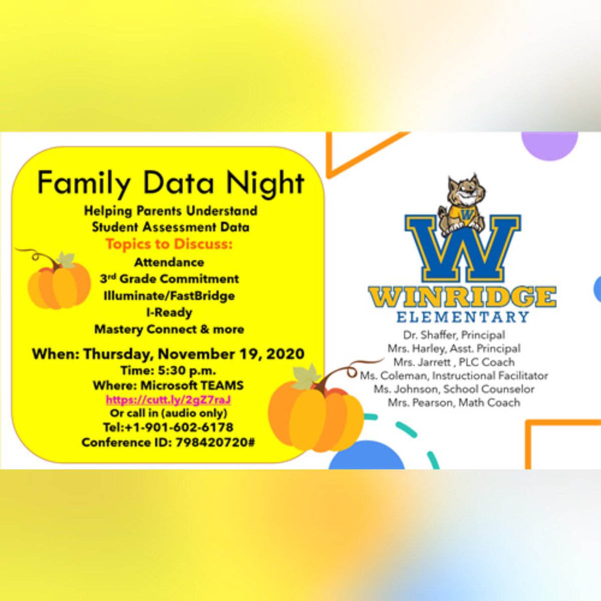 WinridgeE's tweet photo. Come Join Us for Family Data Night Thursday, 11/19/2020@ 5:30 pm https://t.co/If7bUUcAOn