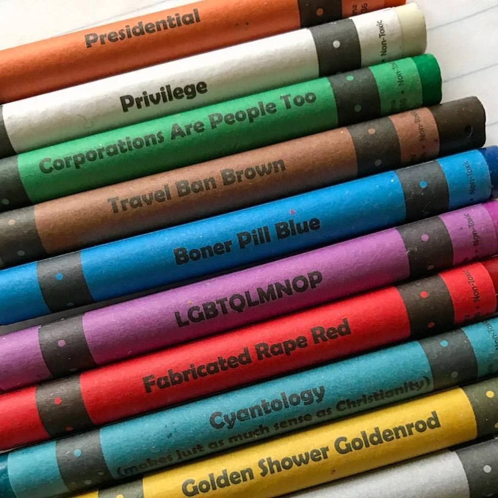 Offensive Crayons are AVAILABLE NOW at CarollaDrinks.com. Color in the lines with White Privilege and Golden Shower Yellow. #AdamsMonthlyNut