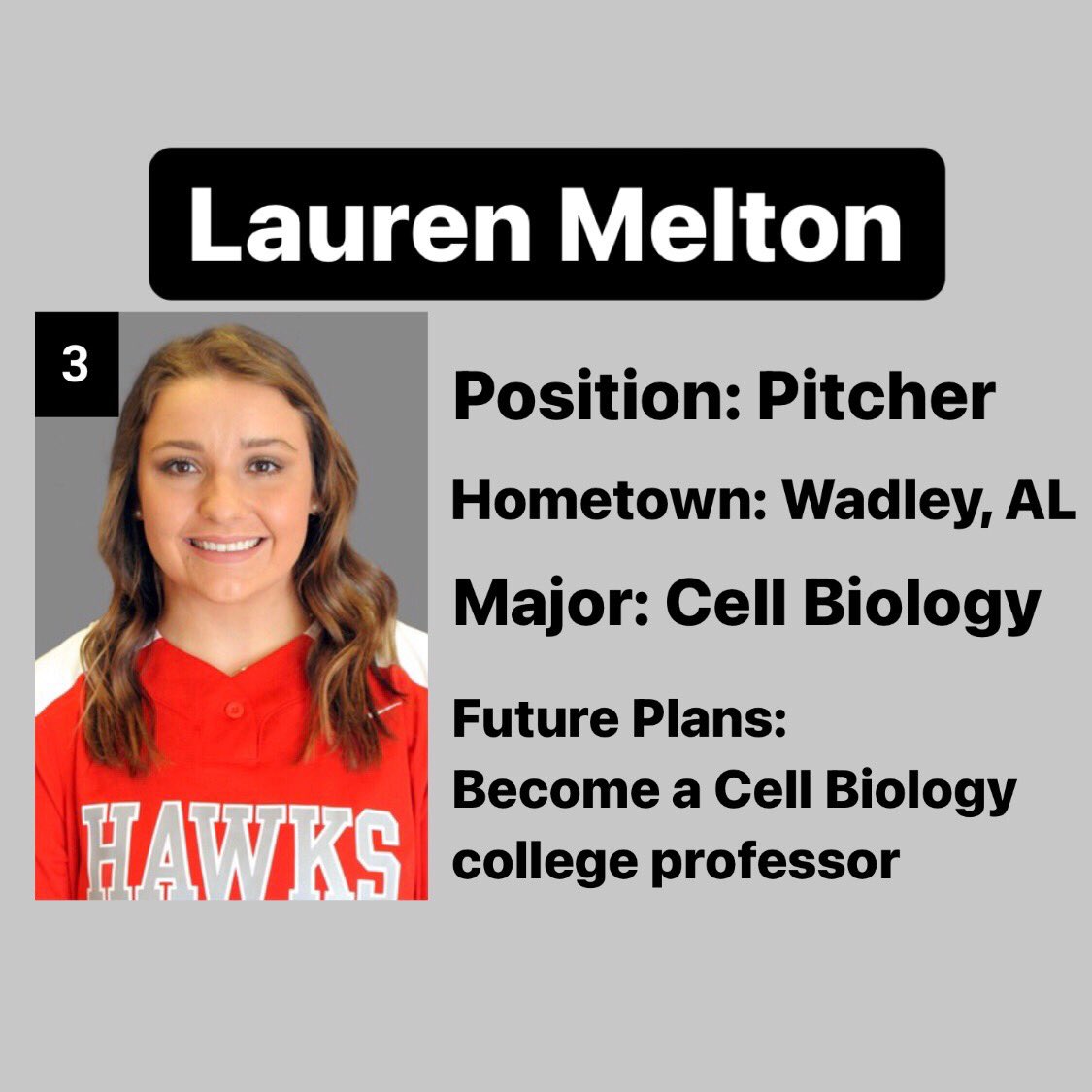HCHawksSoftball's tweet photo. Meet the seniors, Lauren Melton edition #seniortakeover https://t.co/ifz2dPgVwM