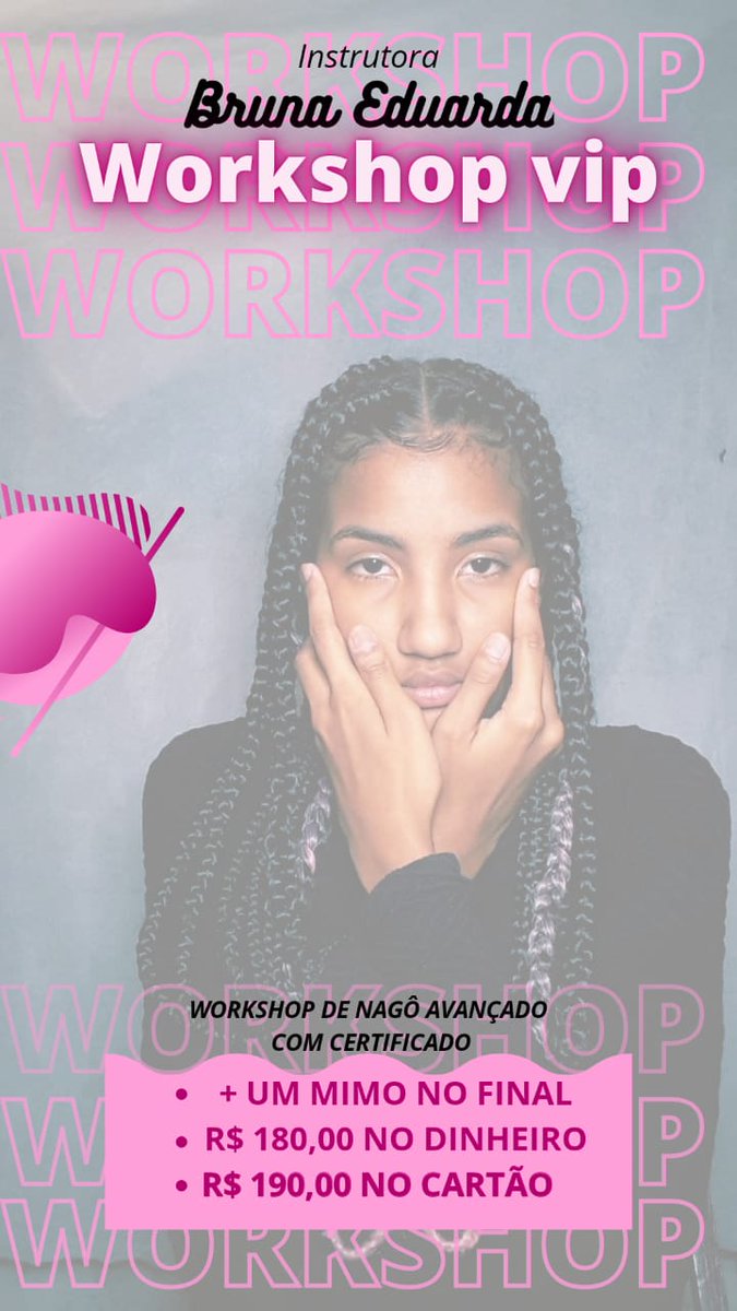AfroBstudio's tweet photo. Você tem vontade de aprender a fazer nagô? Ou deseja aperfeiçoar o seu trabalho? É com muita gratidão que venho anunciar que agora a AfroBstudio está disponibilizando workshop particular com certificado. 

Me ajudem na divulgação pfvvvv seu dedo não vai cair 💖💪🏽 https://t.co/LIfrRpSEyC