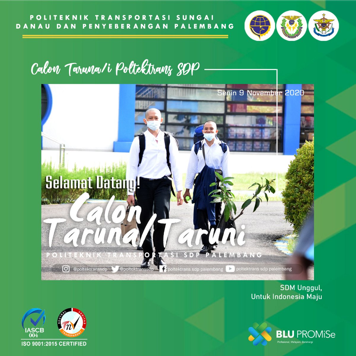 poltektranssdp's tweet photo. SELAMAT DATANG !
Untuk para Calon Taruna/i Poltektrans SDP Palembang di kampus Generasi Pemberani Politeknik Transportasi SDP Palembang. 💪🏻
@kemenhub151 
@BPSDMP151 
@PPSDMPD https://t.co/sqXJqq0JZS