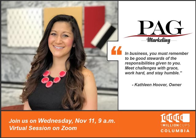 1MillionCupsCOL's tweet photo. Register for this Wednesday's event. Mark your calendars. Grab your coffee. Log-in 5 minutes ahead of time. Get ready to learn and connect.

11/11 will feature Kathleen Hoover of PAG Marketing. 

Marketing and advertising are essential aspects of growing and sustaining any biz. https://t.co/BUO7RvSI5M